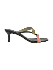 Delfine Kitten Heel - Black / Khaki / Salmon