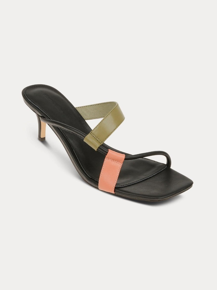 Delfine Kitten Heel - Black / Khaki / Salmon