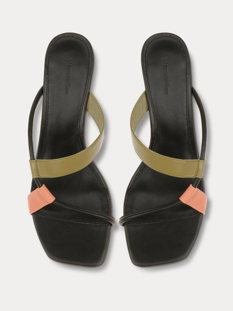 Delfine Kitten Heel - Black / Khaki / Salmon