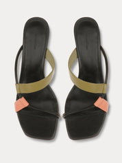 Delfine Kitten Heel - Black / Khaki / Salmon