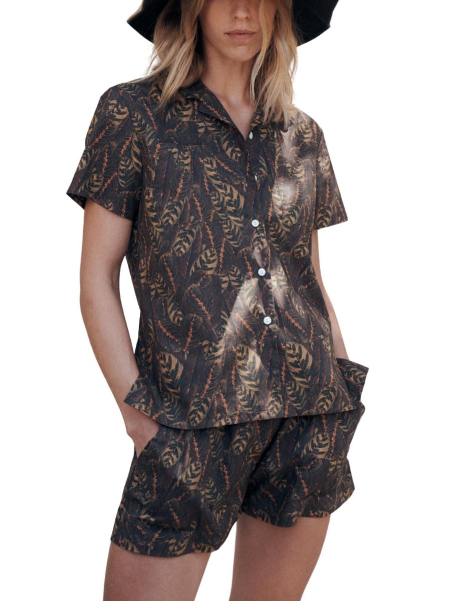 Short Sleeve Shirt Leaf Print