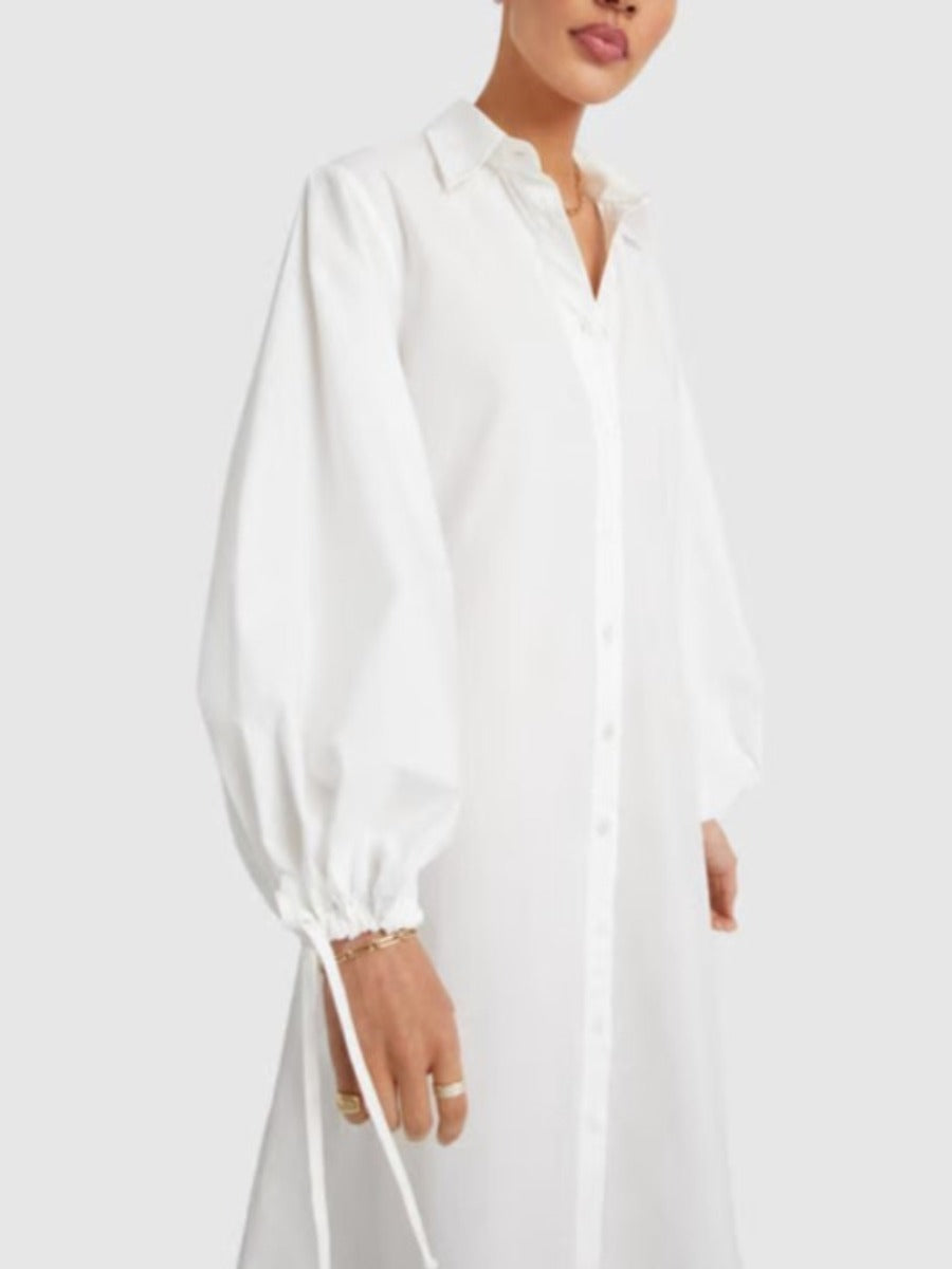Tie Sleeve Shirt Dress White