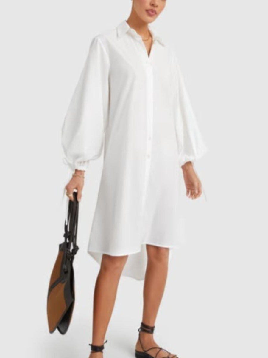 Tie Sleeve Shirt Dress White