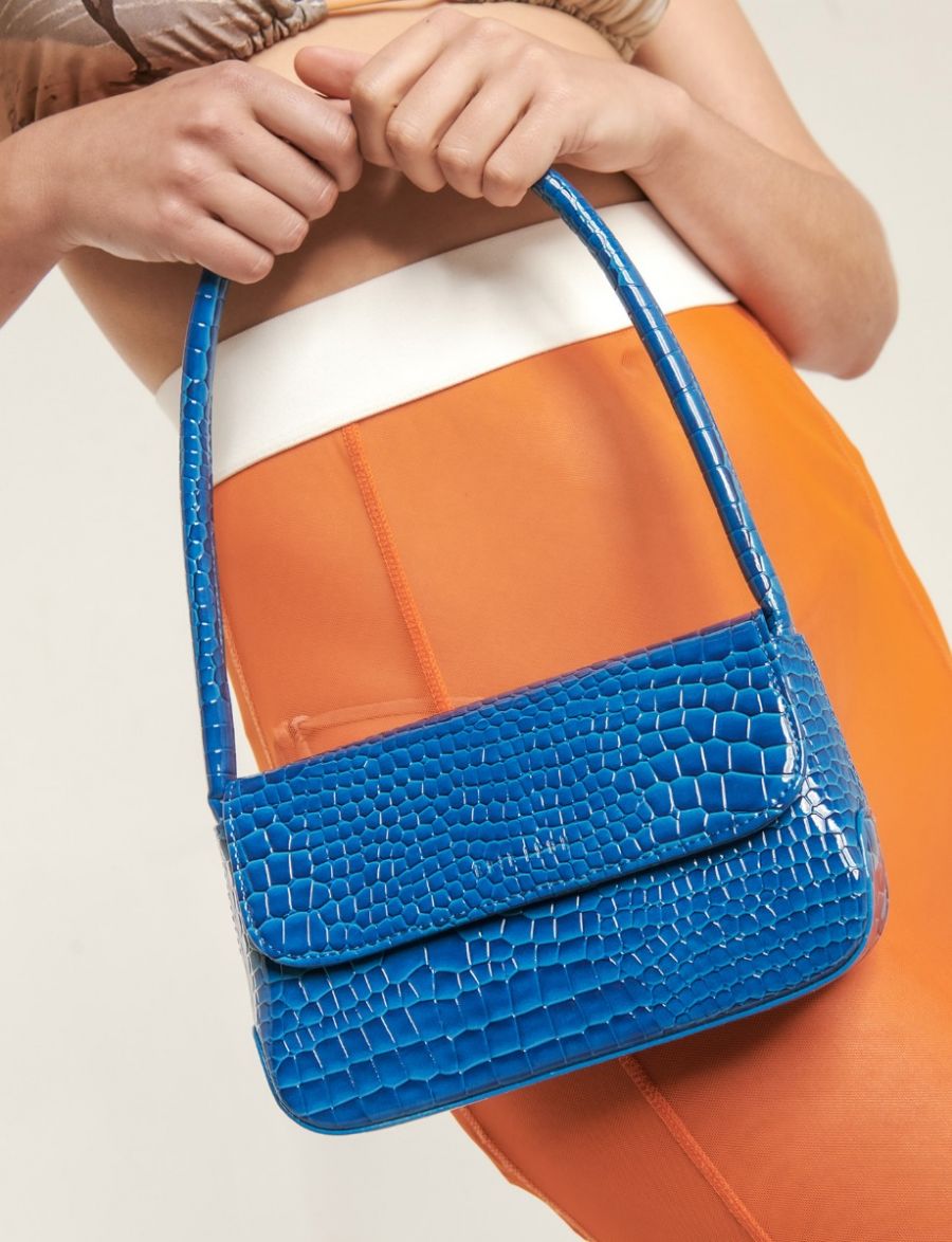 Mini Camille Bag Cobalt Wet Croc