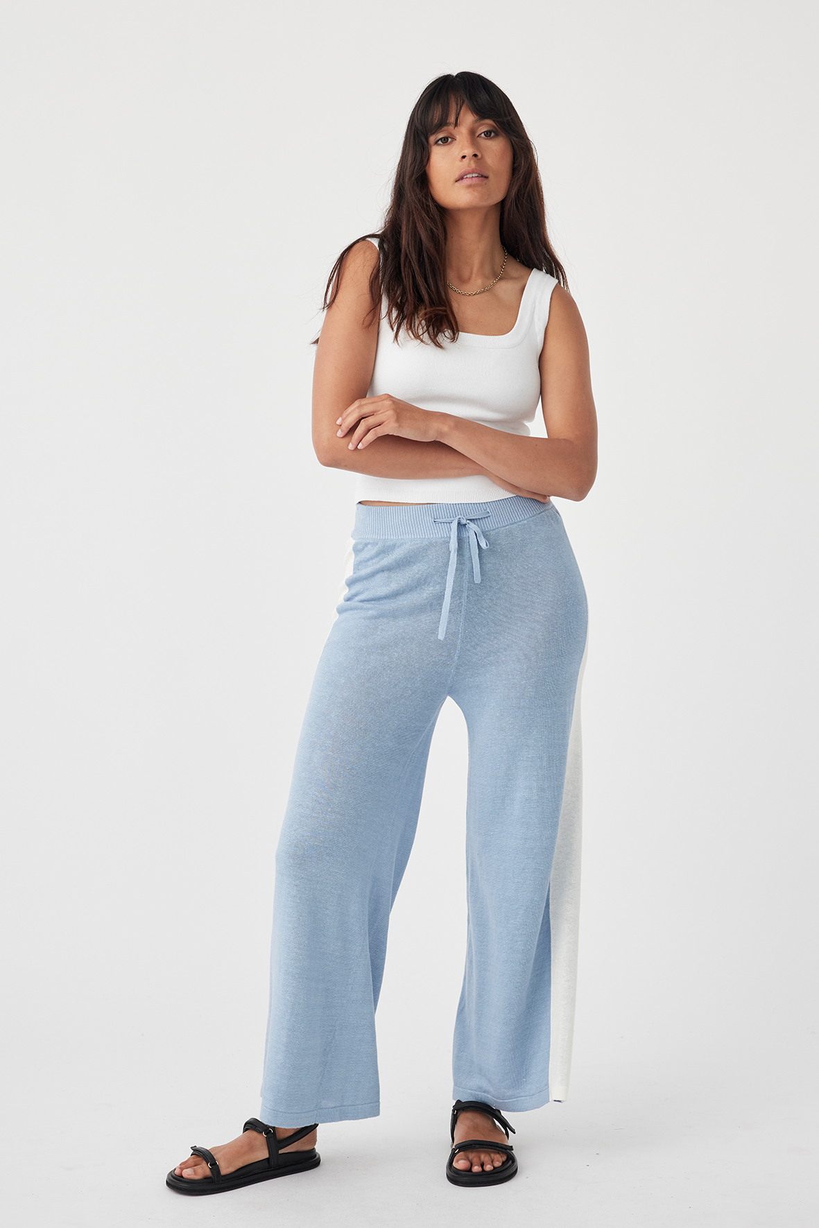 Larri Organic Linen Pant - Sky & Cream