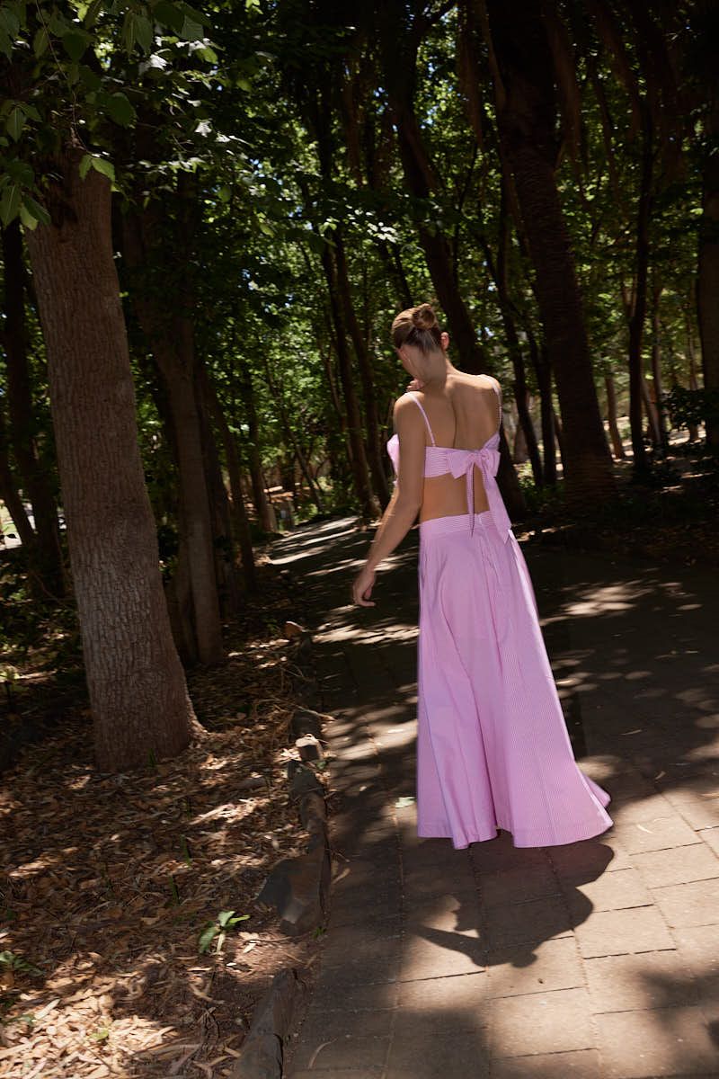 The Eliza Flower Top In Fuchsia Stripe