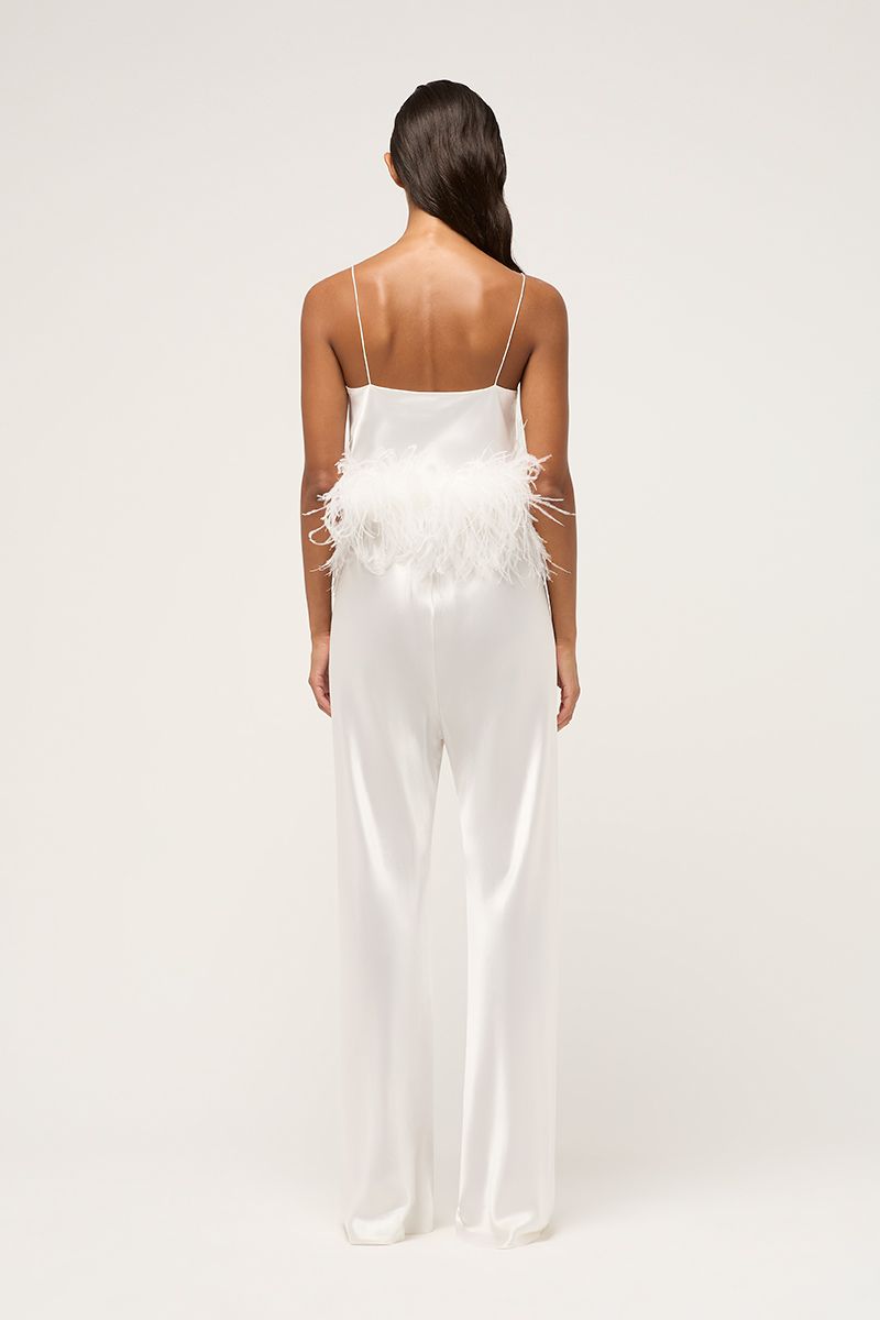 Bias Camisole With Ostrich Feathers - White