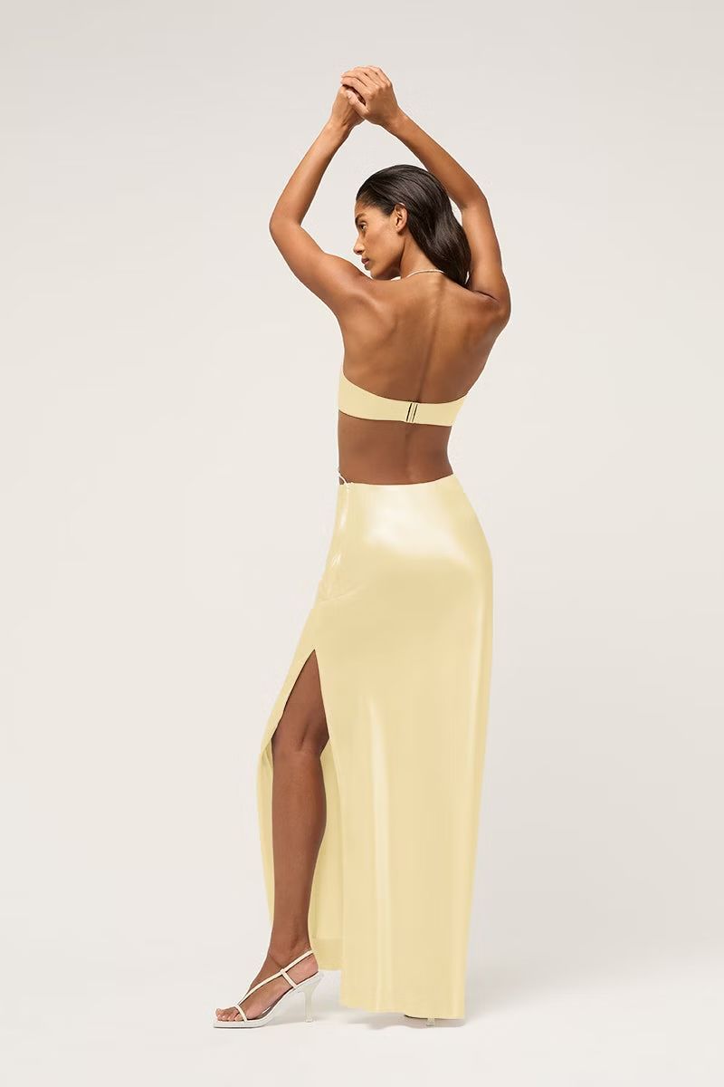 Nomi Crystal Halter Dress - Pale Yellow