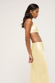 Nomi Crystal Halter Dress - Pale Yellow