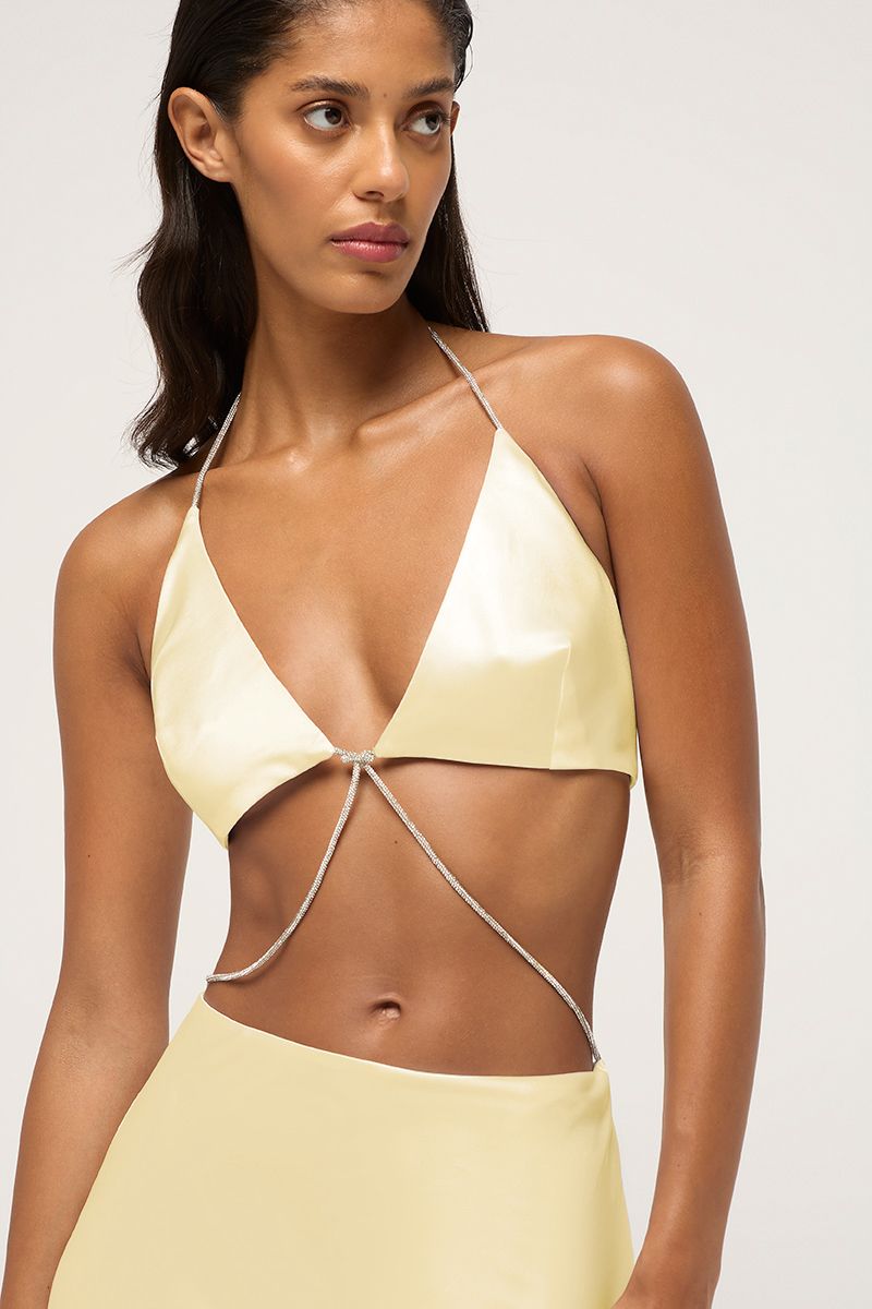 Nomi Crystal Halter Dress - Pale Yellow