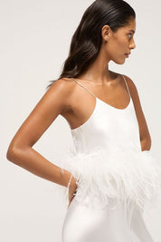 Bias Camisole With Ostrich Feathers - White