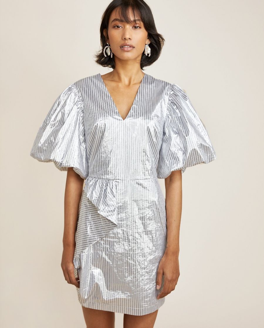 LILY DRESS SILVER BLACK STRIPE