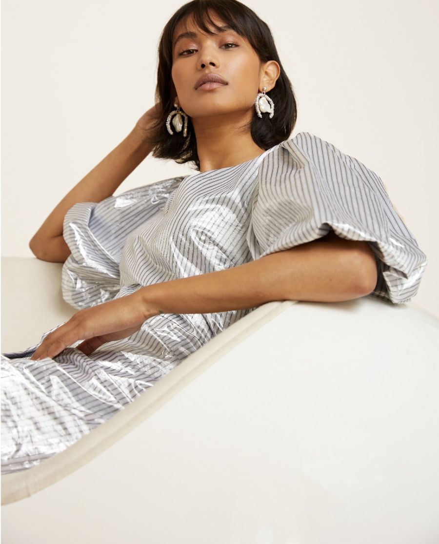 LILY DRESS SILVER BLACK STRIPE