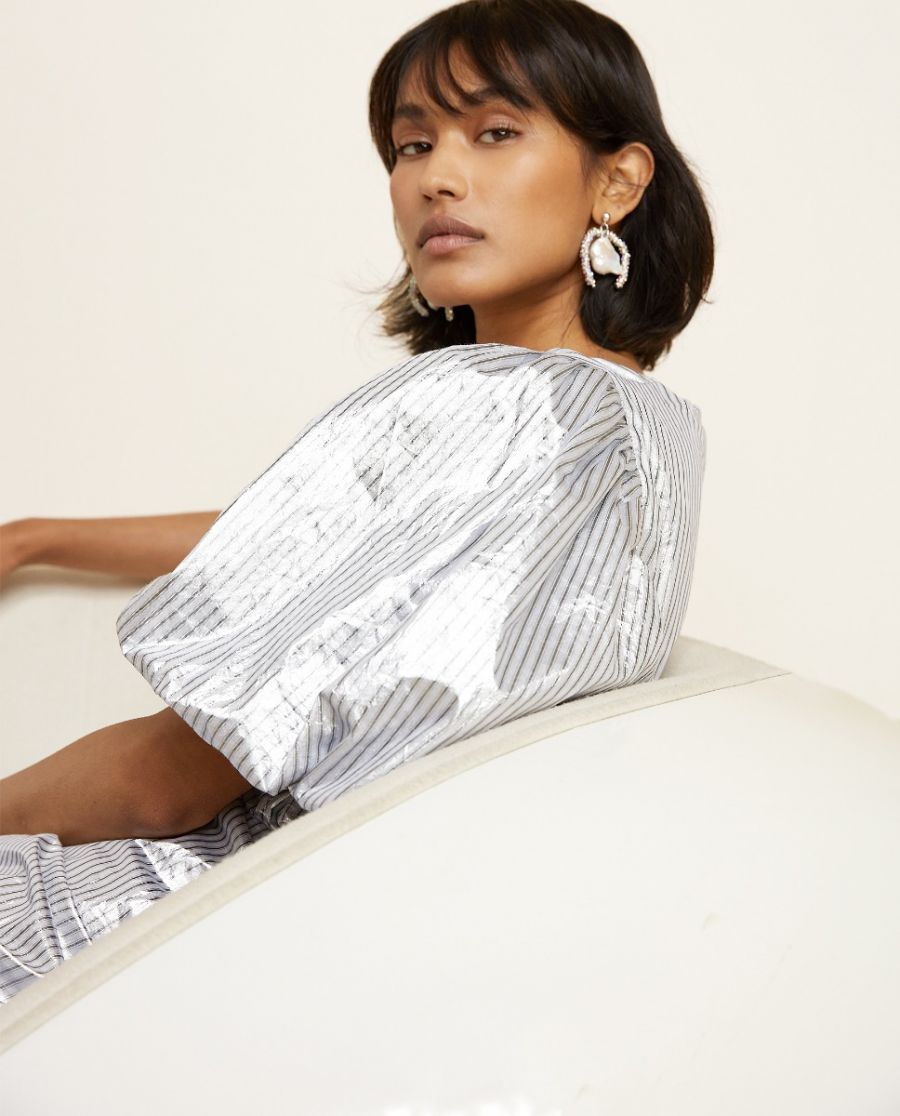 LILY DRESS SILVER BLACK STRIPE