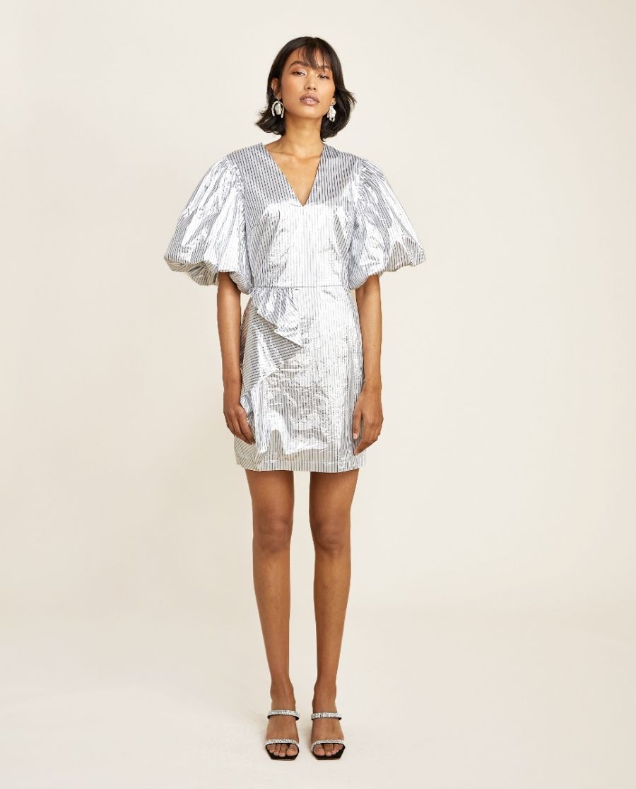 LILY DRESS SILVER BLACK STRIPE