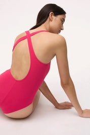 Palmer Asymmetric Cross Back One Piece | Micro Terry | Pink