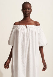 Broderie Off The Shoulder Dress White