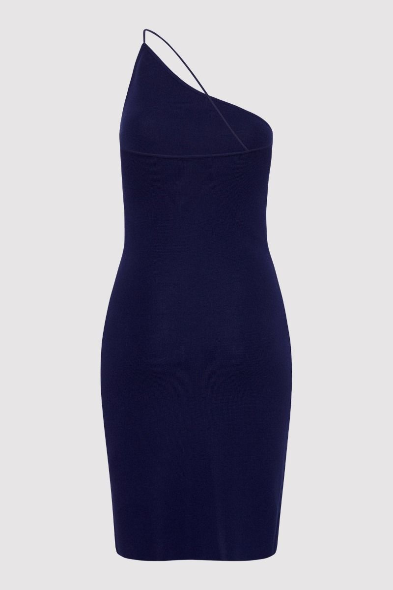 Asymmetrical Mini Knit Dress Navy