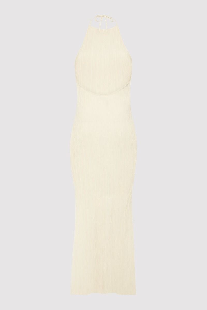 Pleated Halter Dress Oyster