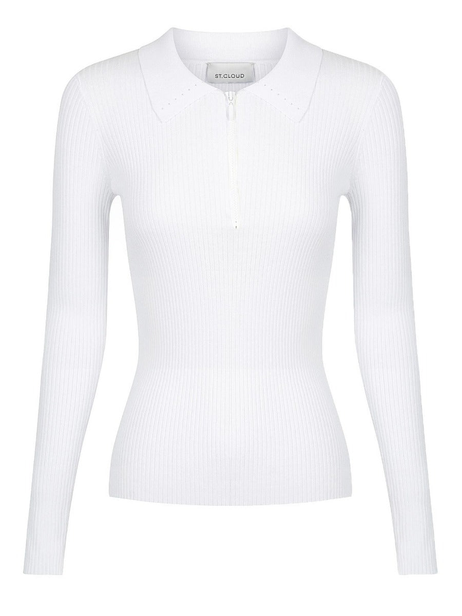 Long Sleeve Zip Polo - White