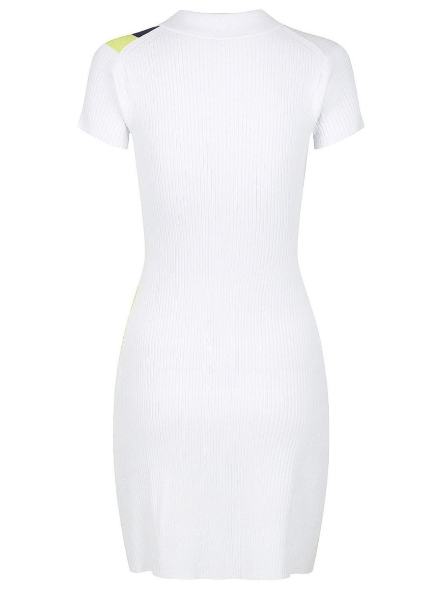 Zip Polo Dress - White with Lime and Navy