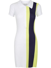 Zip Polo Dress - White with Lime and Navy