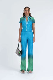 Box Pleat Flare Pant in Green Orb