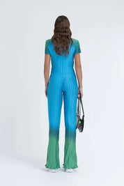 Box Pleat Flare Pant in Green Orb