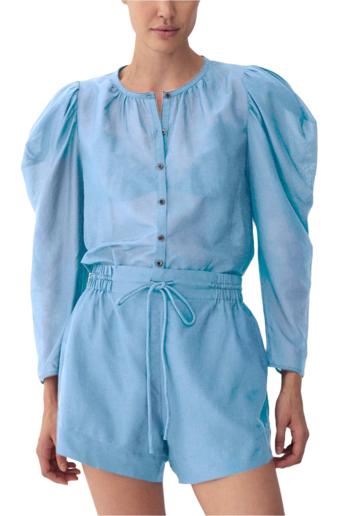 Winnie Shirt - Silk Sheer Shirt Powder Blue