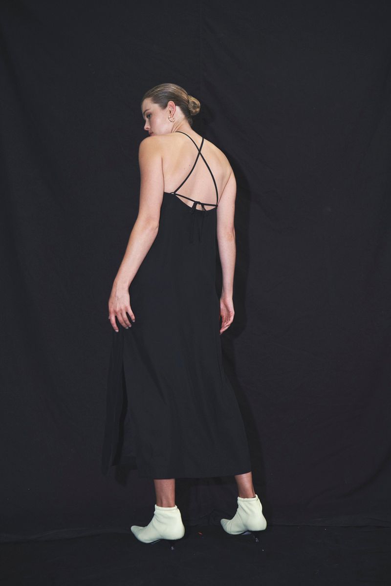 Silk Cross Back Dress Black