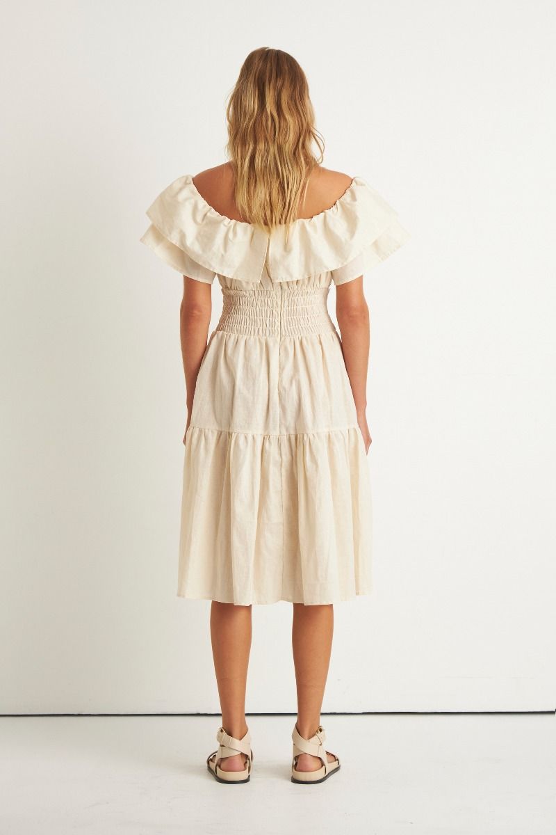 Helena Shoulder Frill Dress Creme