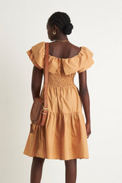 Helena Shoulder Frill Dress Tan