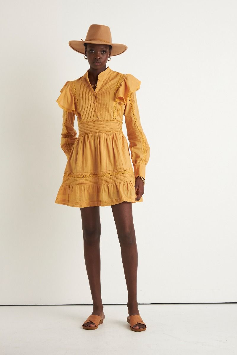 Prairie Lace Mini Dress Mustard