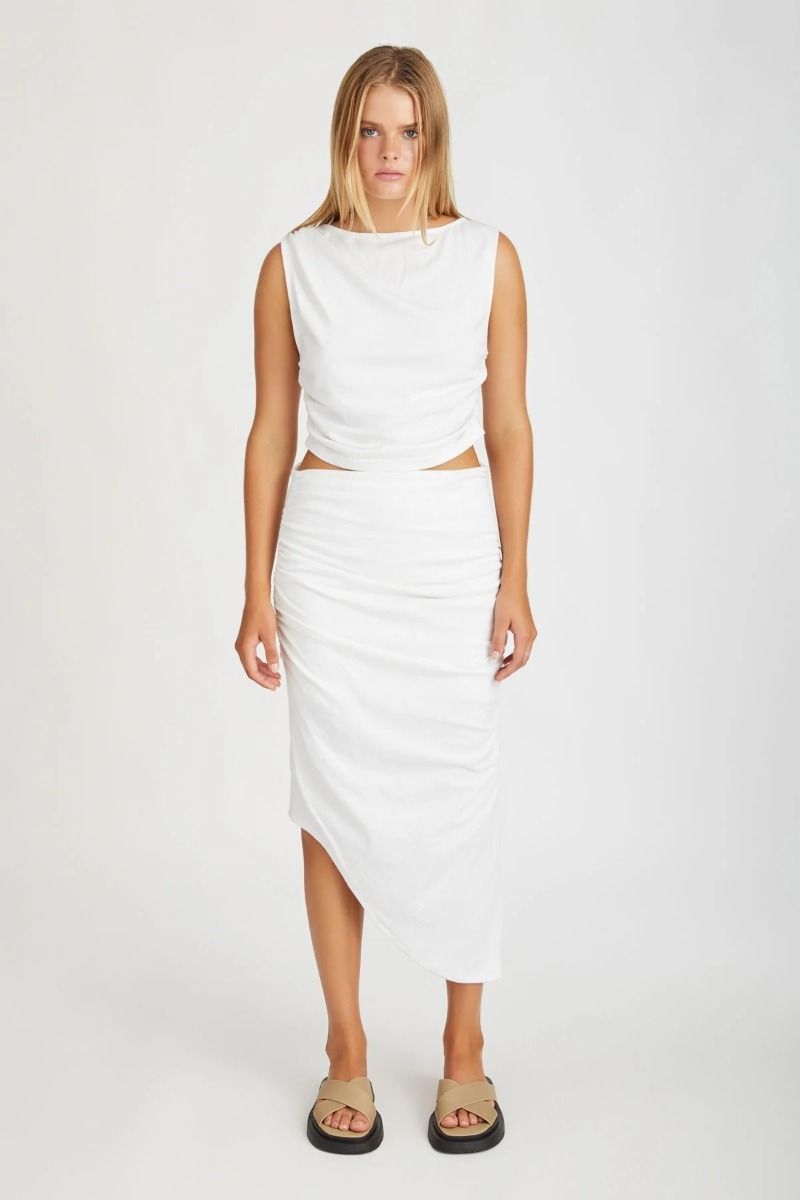 Hemp Cotton Ruched Skirt White