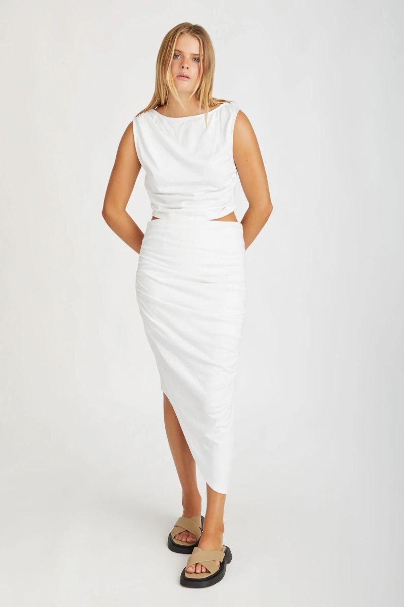 Hemp Cotton Ruched Skirt White