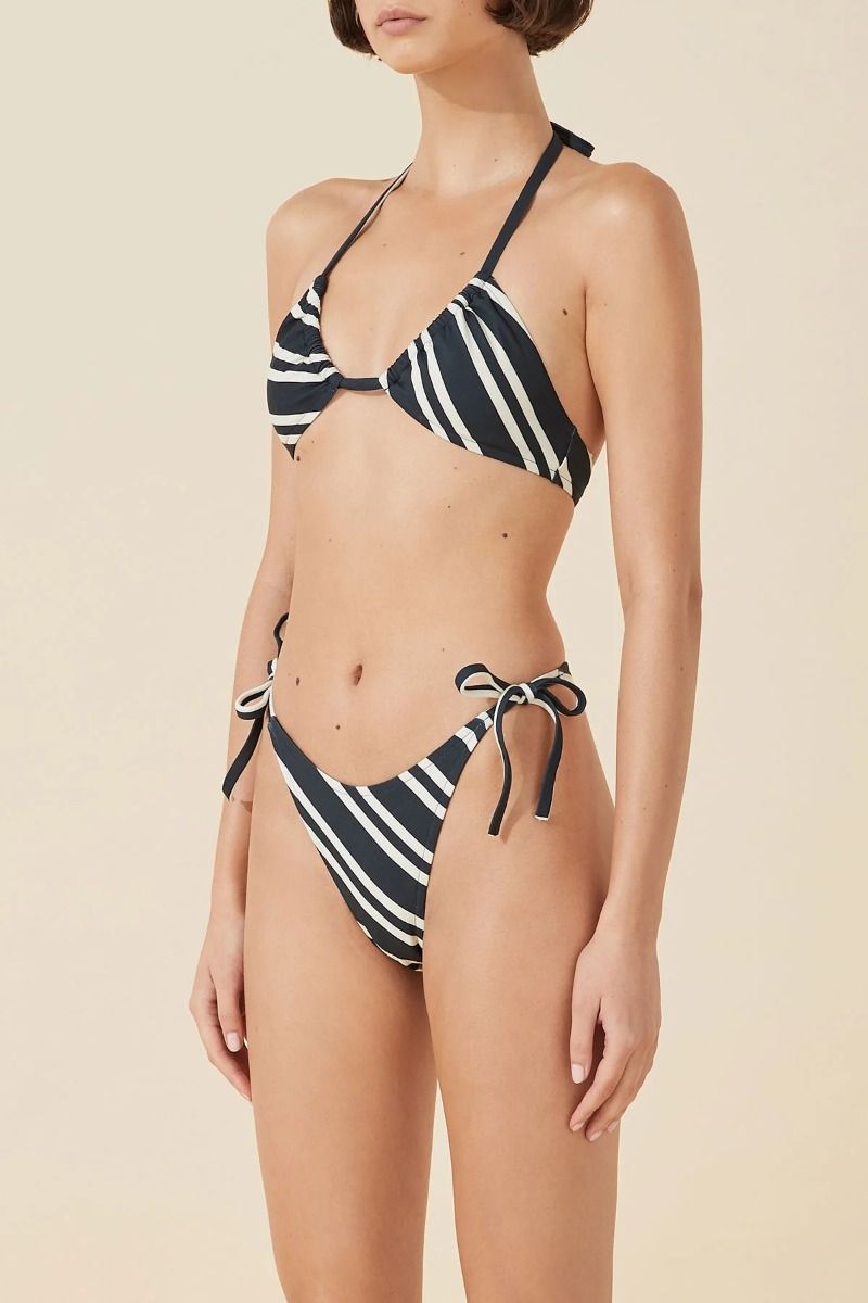 Black & Bone Stripe Curve String Tie Brief Black & Bone Flower