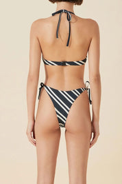 Black & Bone Stripe Curve String Tie Brief Black & Bone Flower
