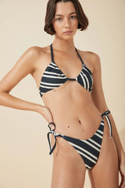 Black & Bone Stripe Curve String Tie Brief Black & Bone Flower