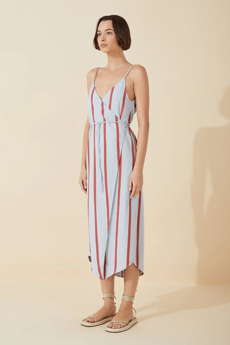 Rio Stripe Wrap Dress Rio Red Cool Blue